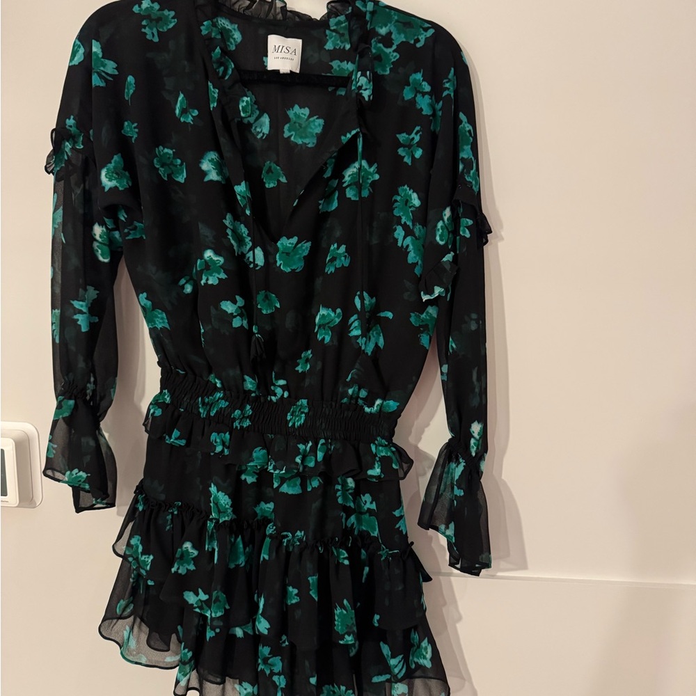 Floral Black and Green Dress